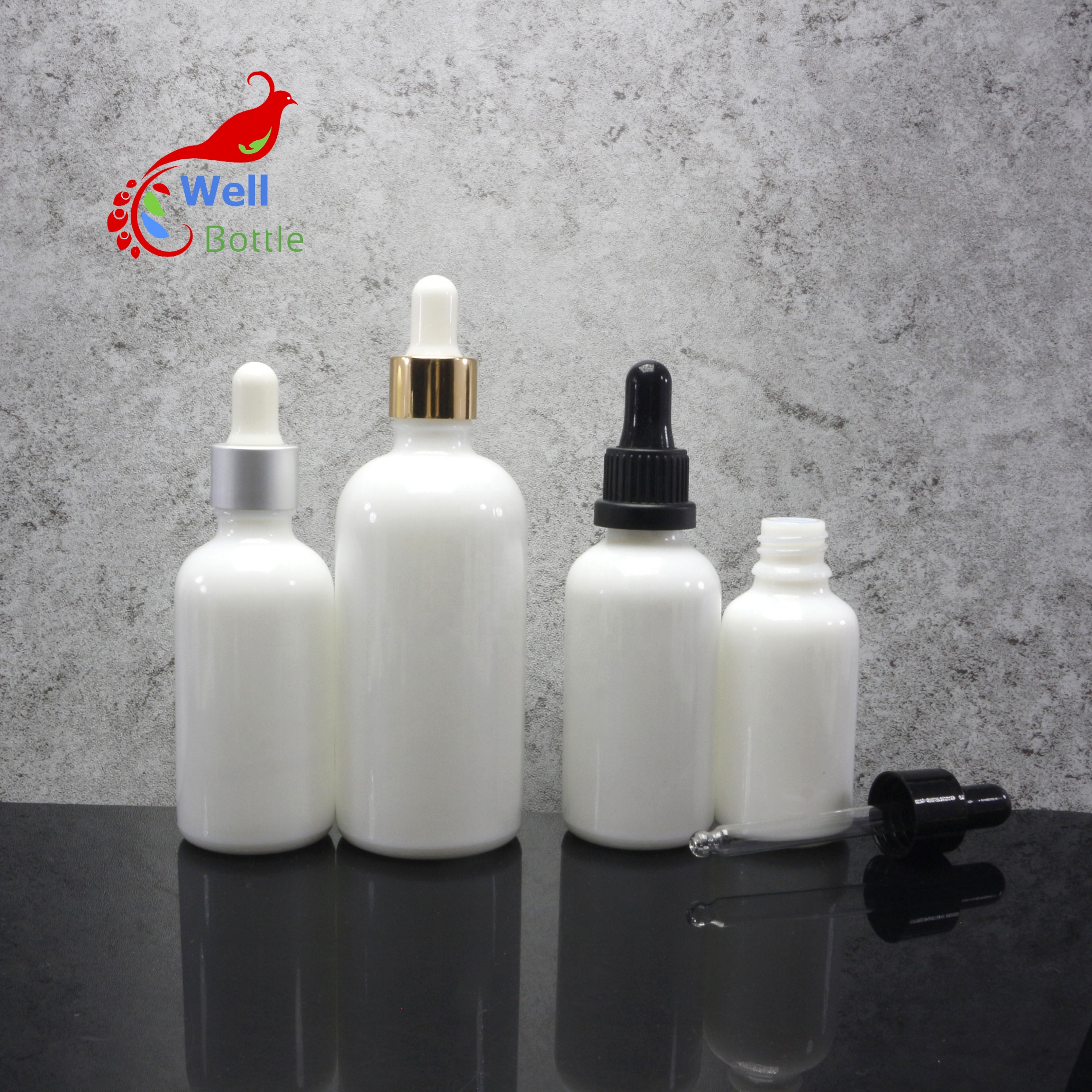 eco-friendly cosmetic container round white porcelain essential oil serum glass dropper pump spray bottle WP-115C
