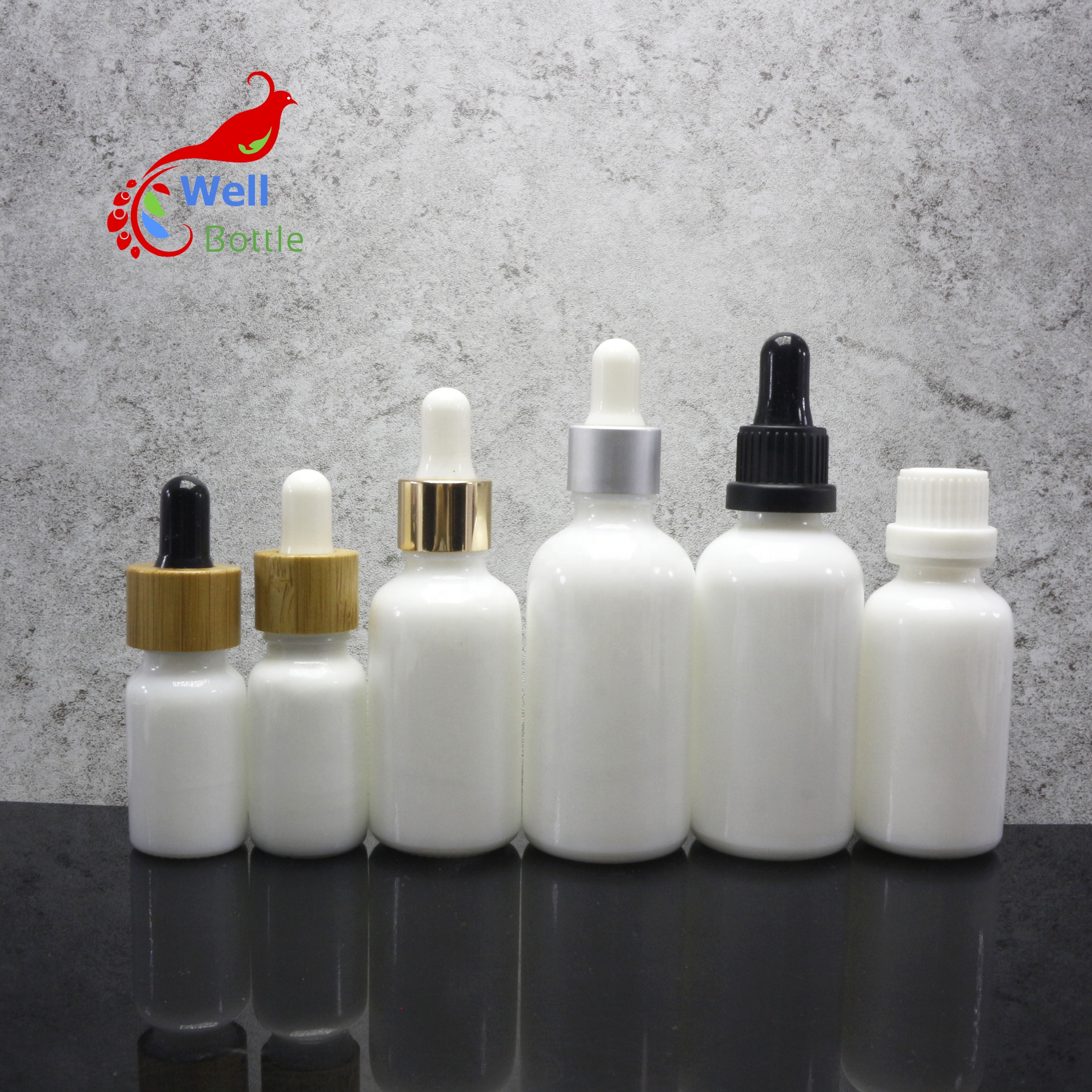 eco-friendly cosmetic container round white porcelain essential oil serum glass dropper pump spray bottle WP-115C