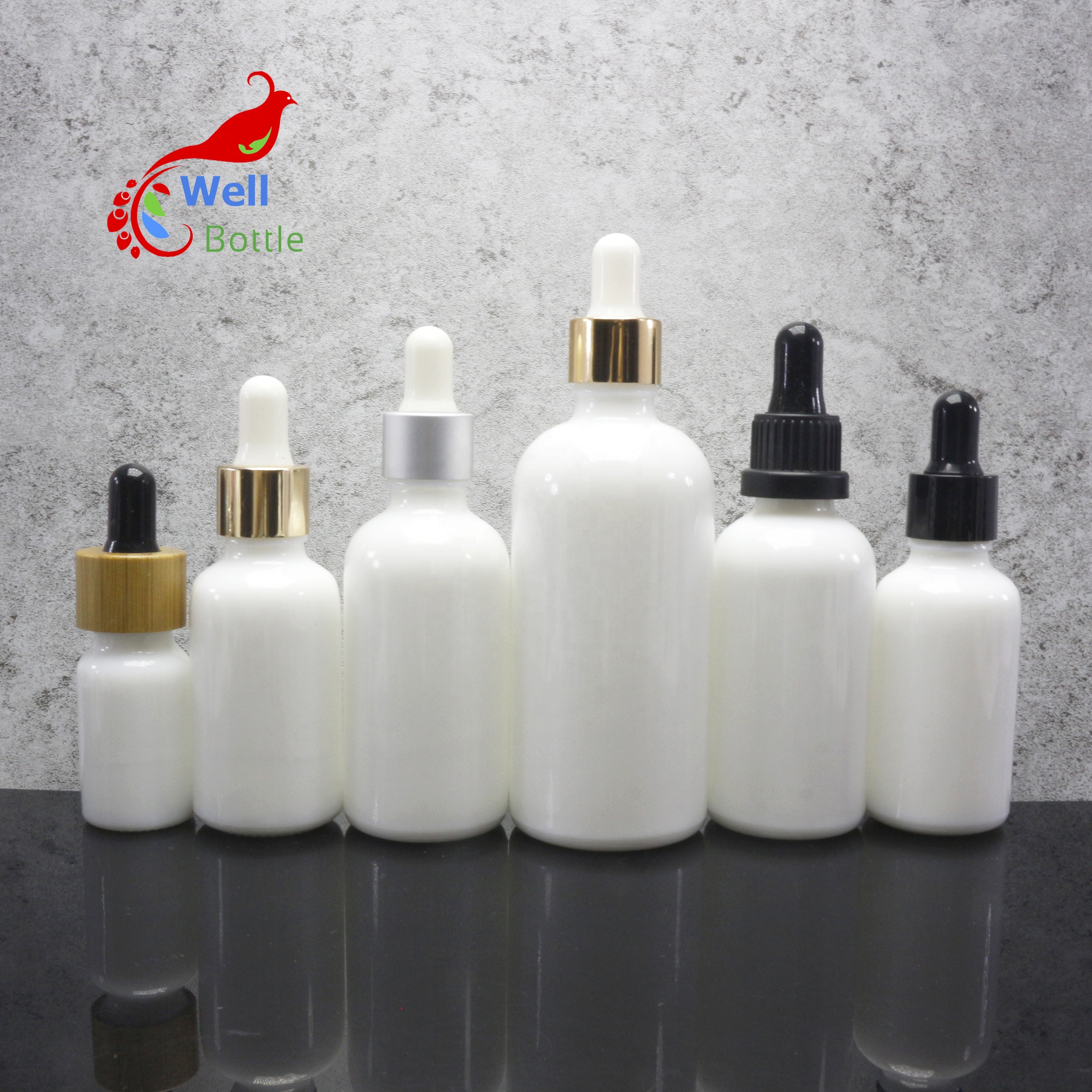 eco-friendly cosmetic container round white porcelain essential oil serum glass dropper pump spray bottle WP-115C