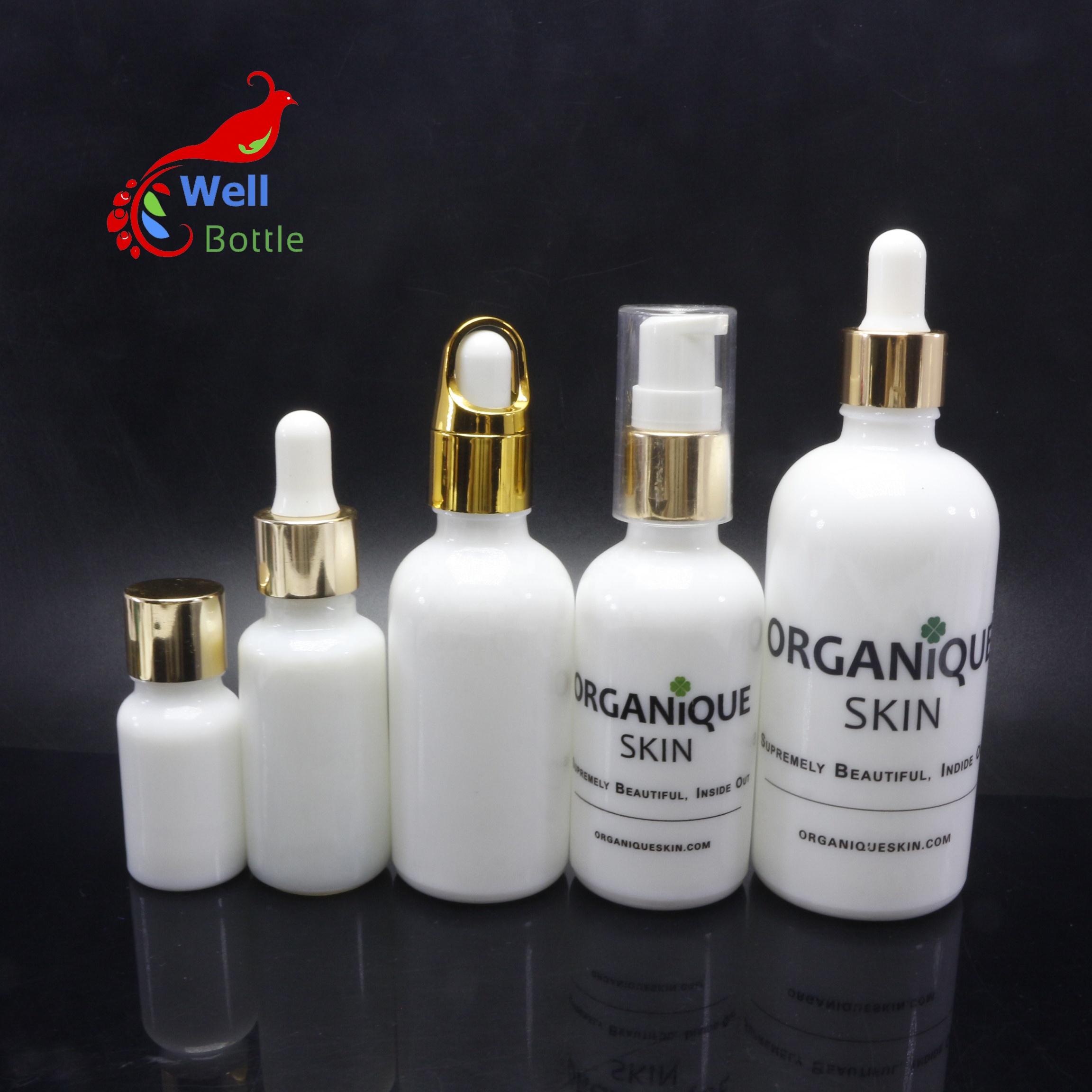 eco-friendly cosmetic container round white porcelain essential oil serum glass dropper pump spray bottle WP-115C