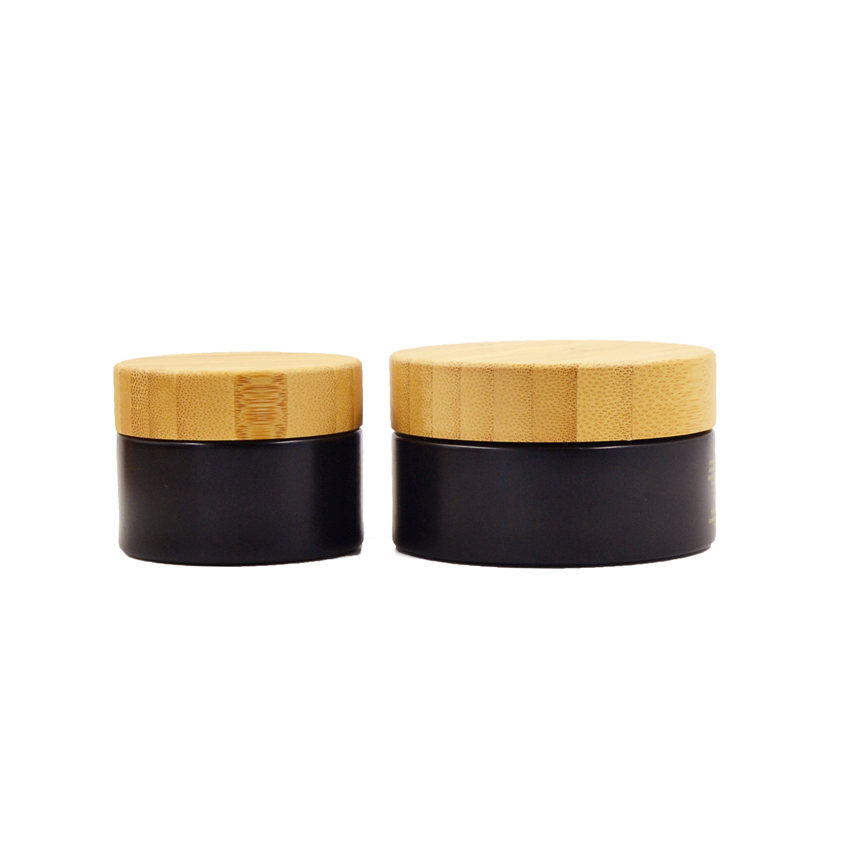 eco friendly cosmetic packaging & containers 5g 15g 30g 50g 100g frosted matte black bamboo glass jar for cosmetic