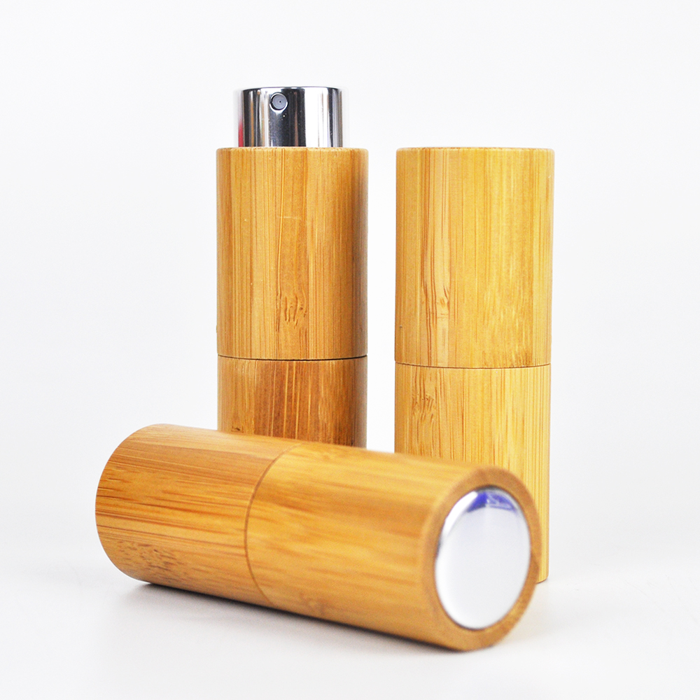 eco friendly cosmetic packaging fine mist pump serum spray glass bottle with bamboo