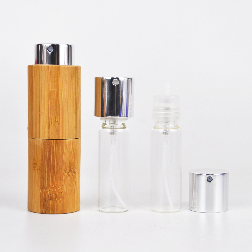 eco friendly cosmetic packaging fine mist pump serum spray glass bottle with bamboo