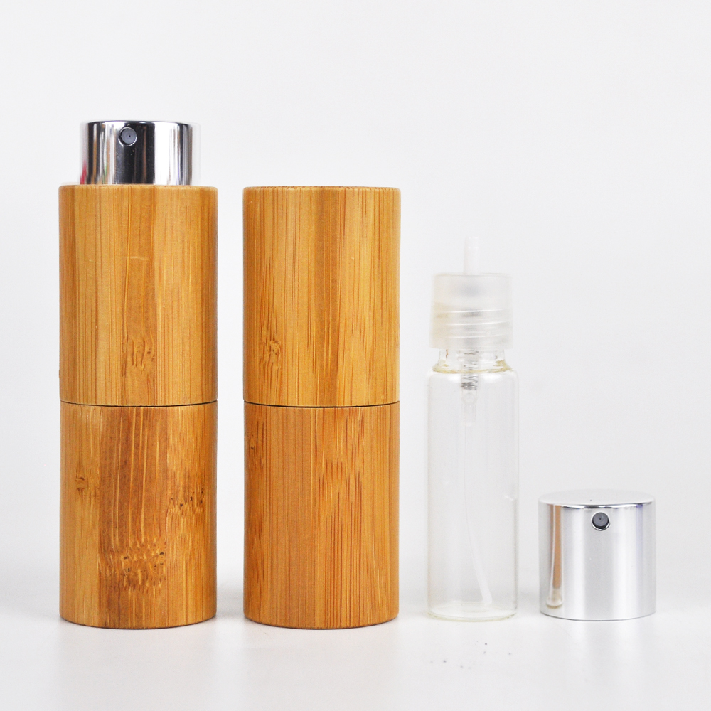 eco friendly cosmetic packaging fine mist pump serum spray glass bottle with bamboo