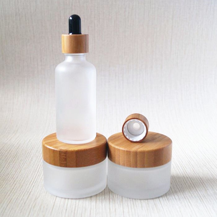 eco-friendly cosmetic skincare container packaging bamboo glass cosmetic jars 15ml 30ml 50ml 100ml for cosmetics company