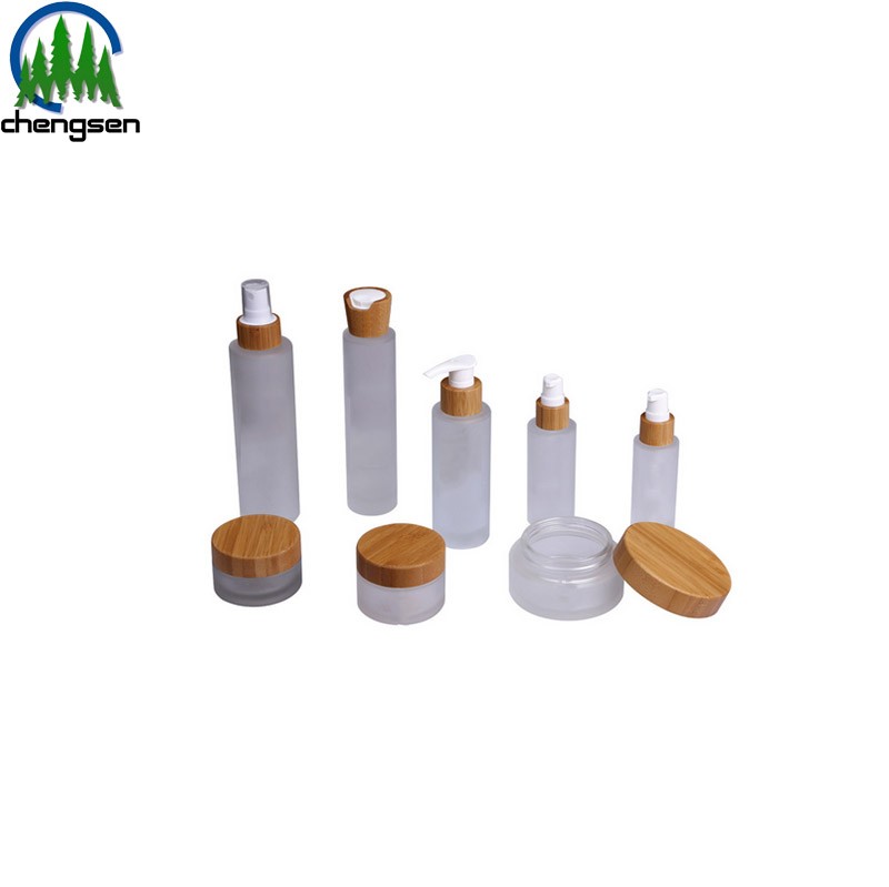 eco-friendly cosmetic skincare container packaging bamboo glass cosmetic jars 15ml 30ml 50ml 100ml for cosmetics company