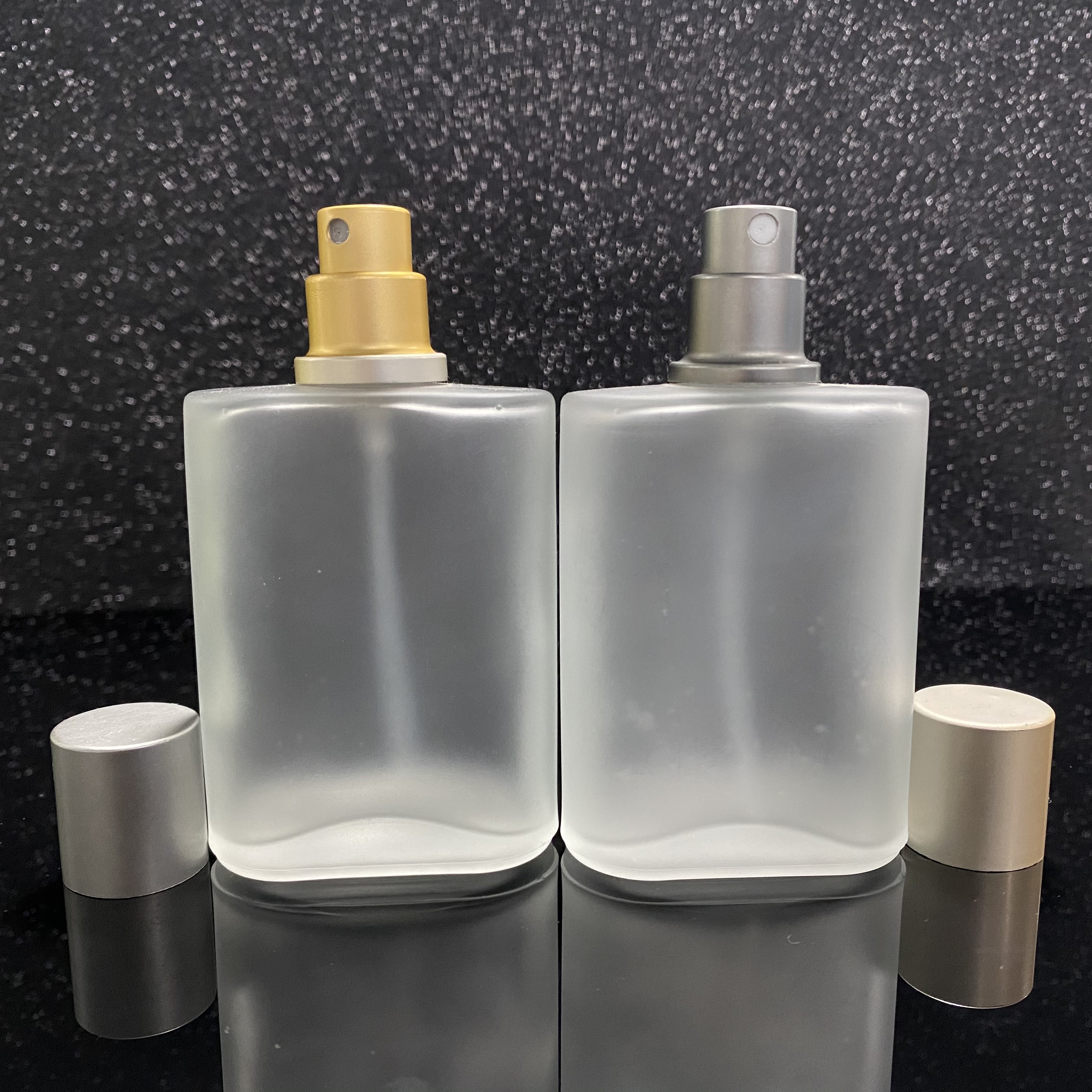 eco friendly cylinder square rectangle clear glass perfume sprayer and roll-on bottle with metal lid