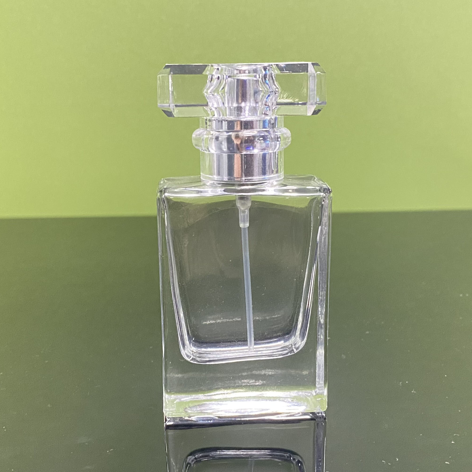 eco friendly cylinder square rectangle clear glass perfume sprayer and roll-on bottle with metal lid