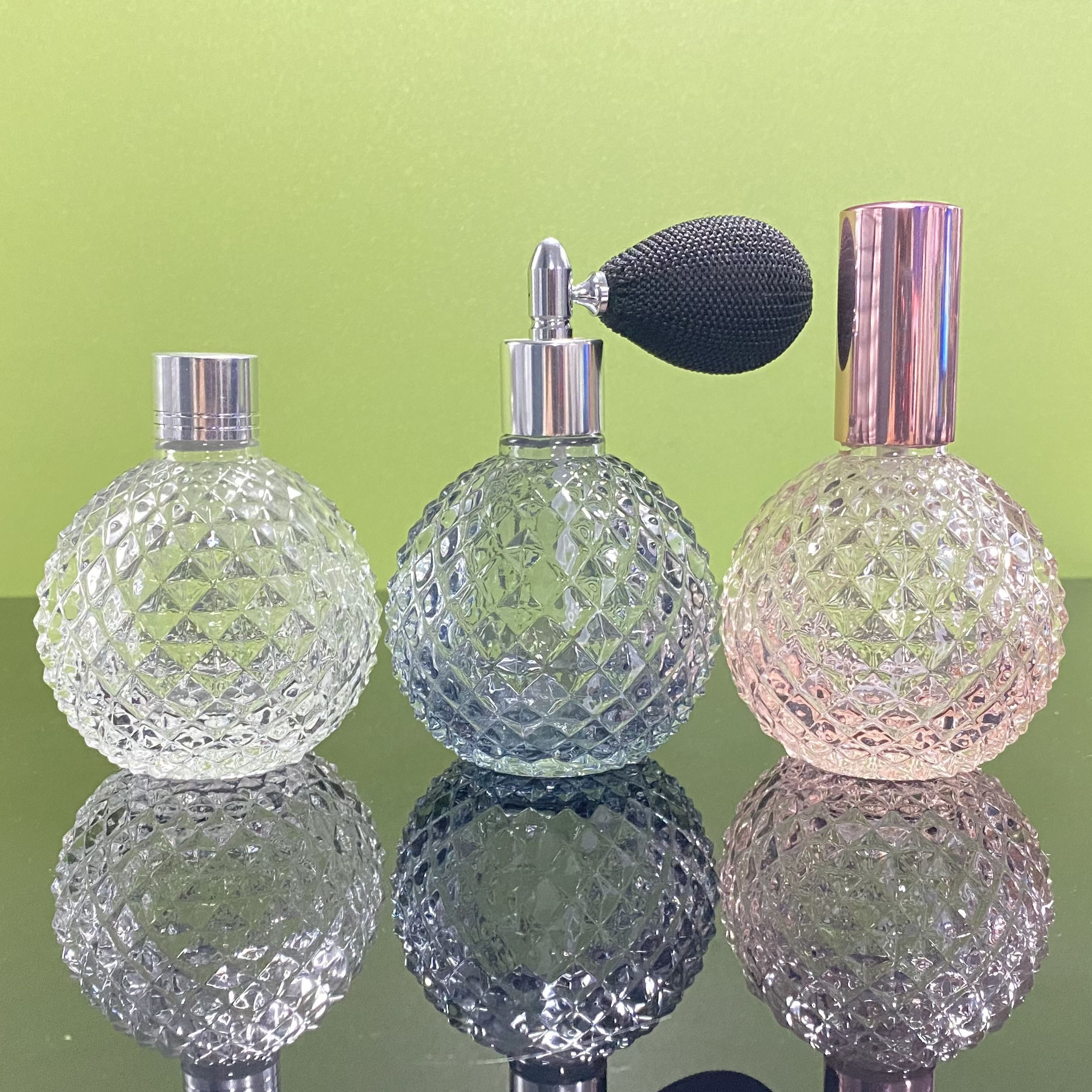 eco friendly cylinder square rectangle clear glass perfume sprayer and roll-on bottle with metal lid