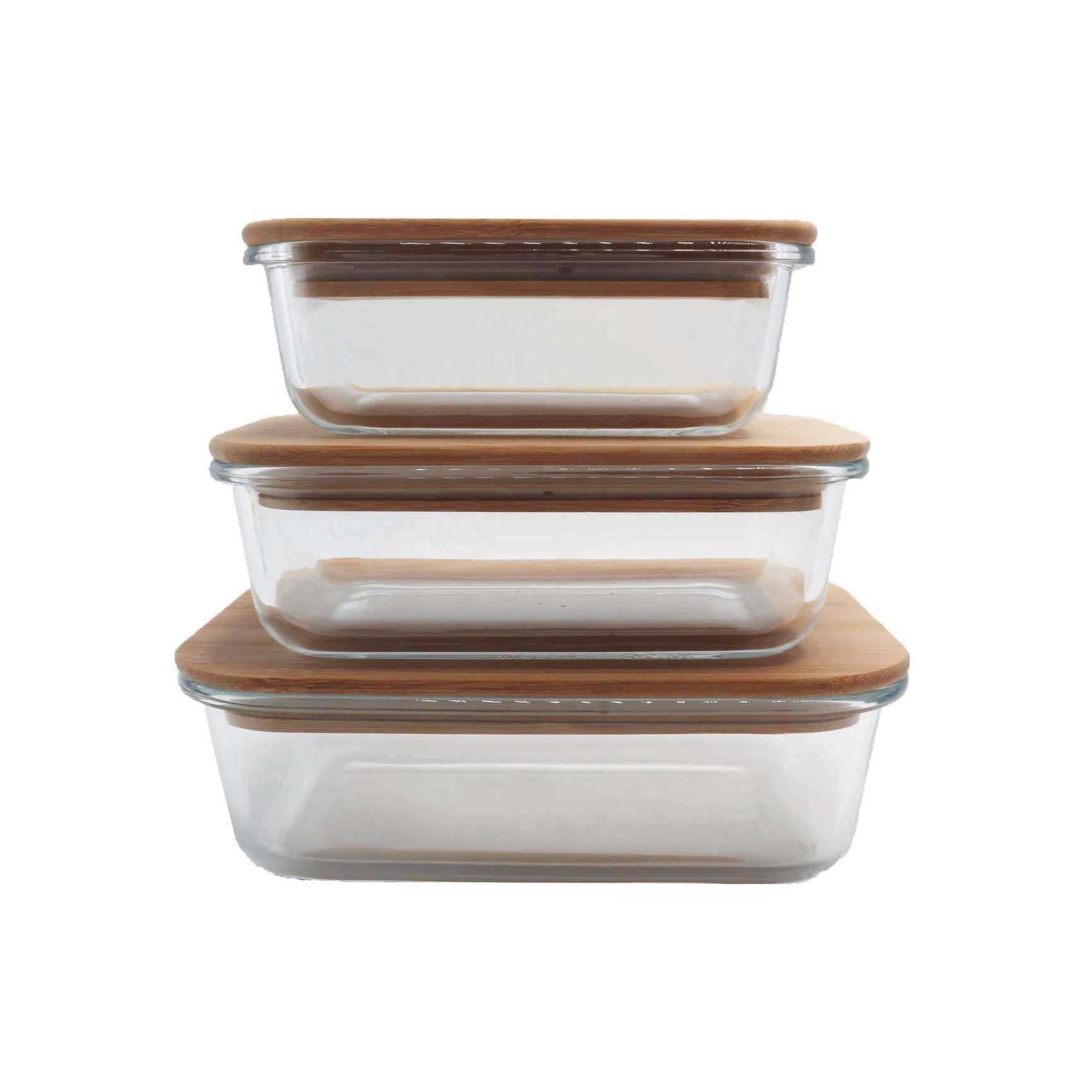 eco friendly disposable wood bento box microwavable Glass Food Storage PD-17Q