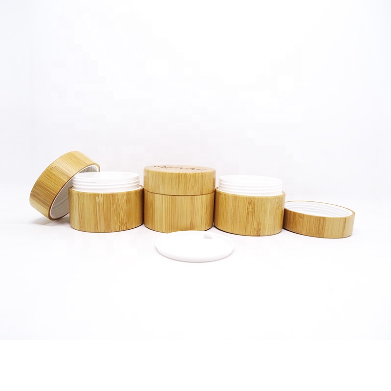eco friendly empty 100ml 150ml 200ml body lotion cream natural bamboo jar cosmetic packaging with screw lid