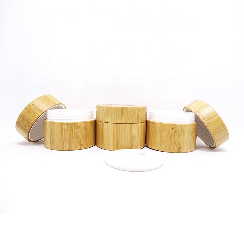 eco friendly empty 100ml 150ml 200ml body lotion cream natural bamboo jar cosmetic packaging with screw lid