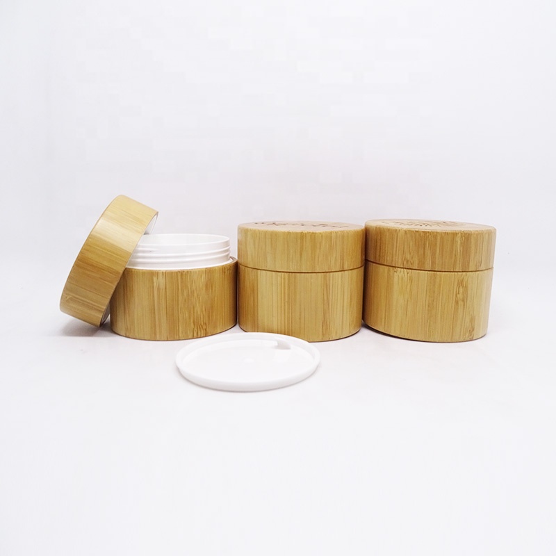 eco friendly empty 100ml 150ml 200ml body lotion cream natural bamboo jar cosmetic packaging with screw lid