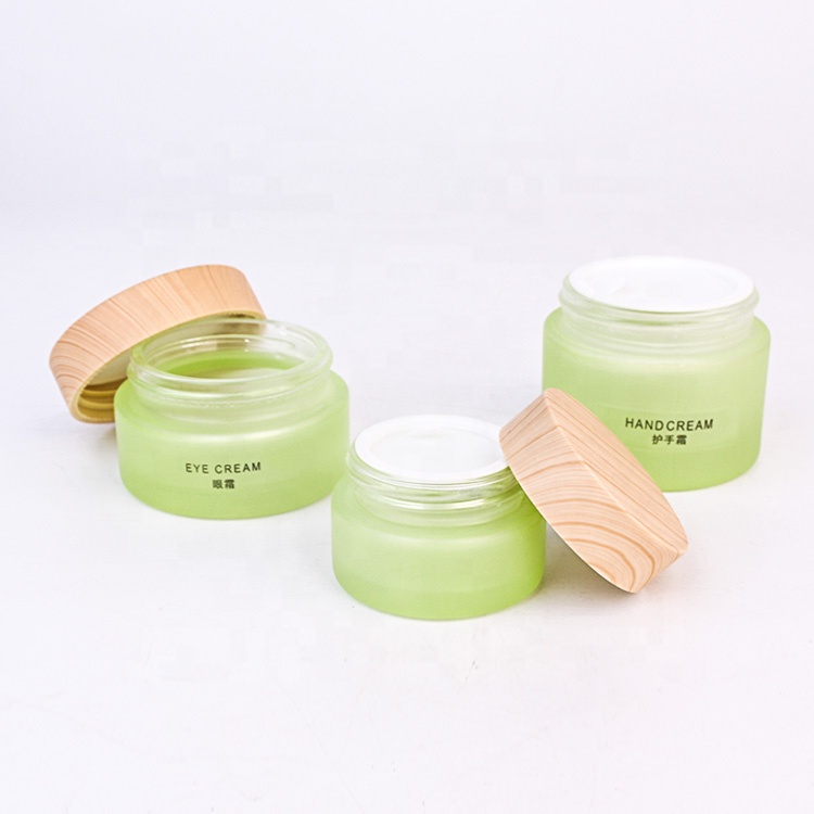 eco friendly empty 20ml 40ml 60ml green frosted round glass cream cosmetic packaging jar with cap