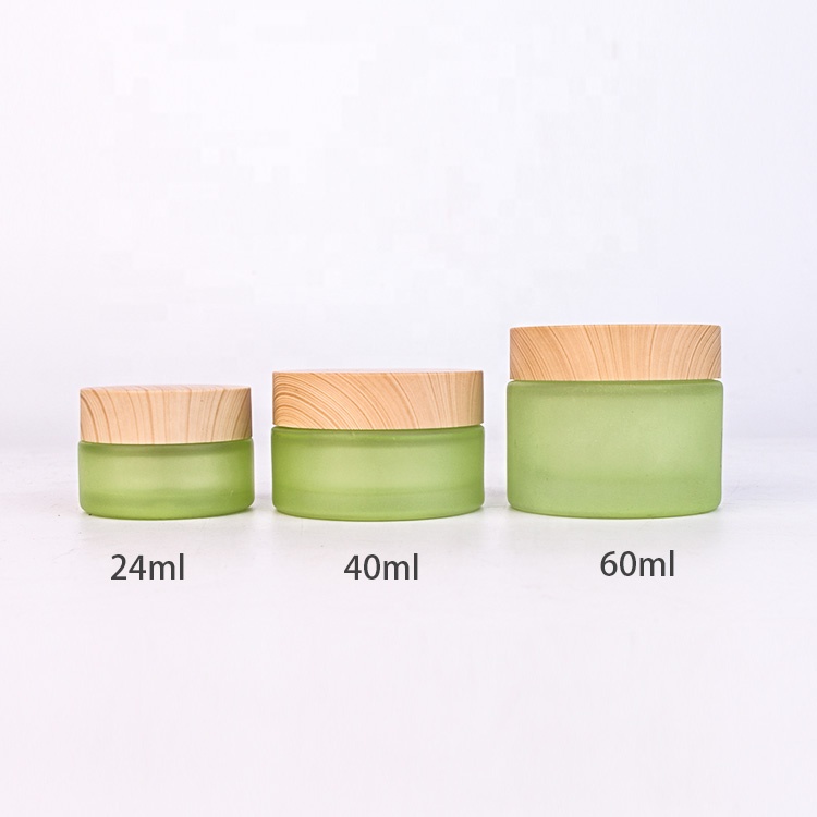 eco friendly empty 20ml 40ml 60ml green frosted round glass cream cosmetic packaging jar with cap