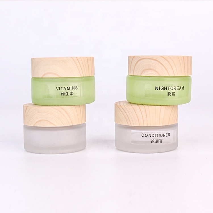 eco friendly empty 20ml 40ml 60ml green frosted round glass cream cosmetic packaging jar with cap
