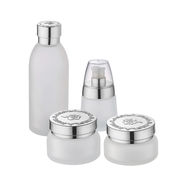 eco friendly empty 30ml 120ml green glass cosmetic bottles and jars plastic lotion bottles with lid