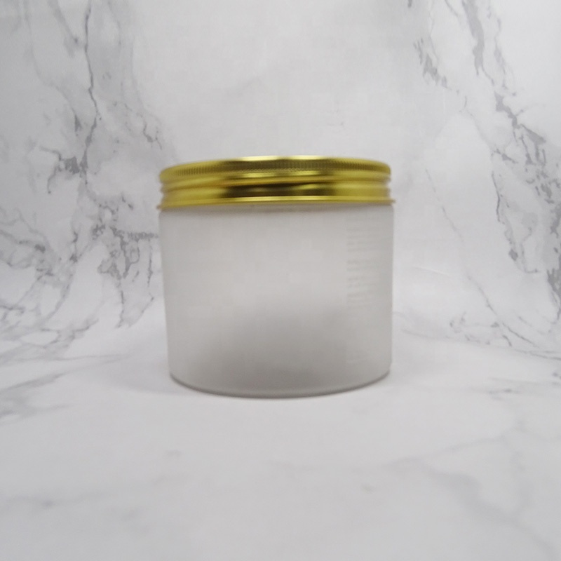 eco friendly empty frosted cear 600ml cosmetic Plastic PET body cream scrub jar with water transfer lid