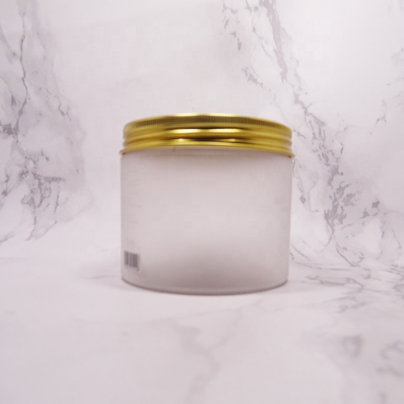 eco friendly empty frosted cear 600ml cosmetic Plastic PET body cream scrub jar with water transfer lid