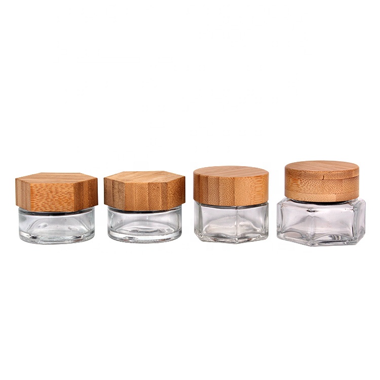 eco friendly luxury cosmetic 20g 25g 30g clear glass cosmetic jar for cream with bamboo wooden cap