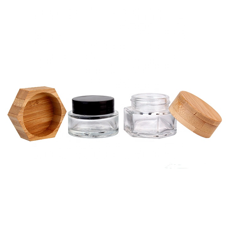 eco friendly luxury cosmetic 20g 25g 30g clear glass cosmetic jar for cream with bamboo wooden cap