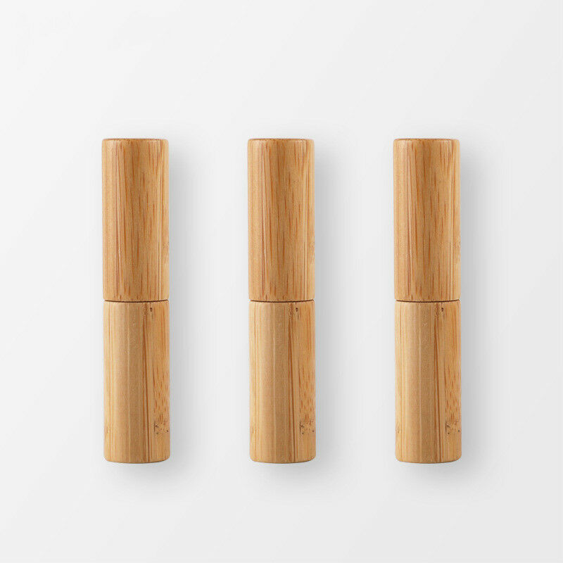 eco friendly natural bamboo lip stick tube 5g wooden and plastic lip balm container