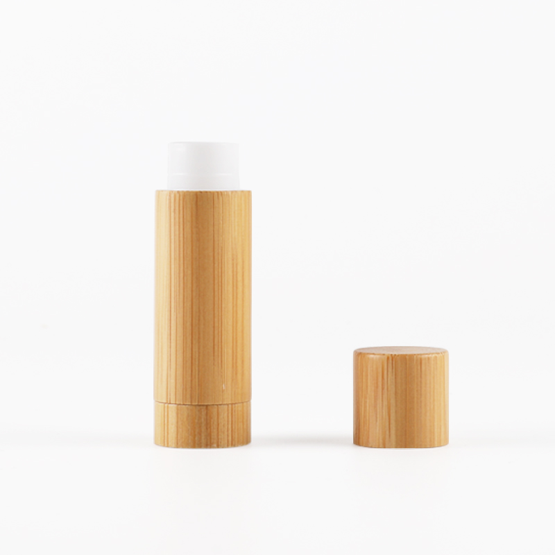 eco friendly natural bamboo lip stick tube 5g wooden and plastic lip balm container