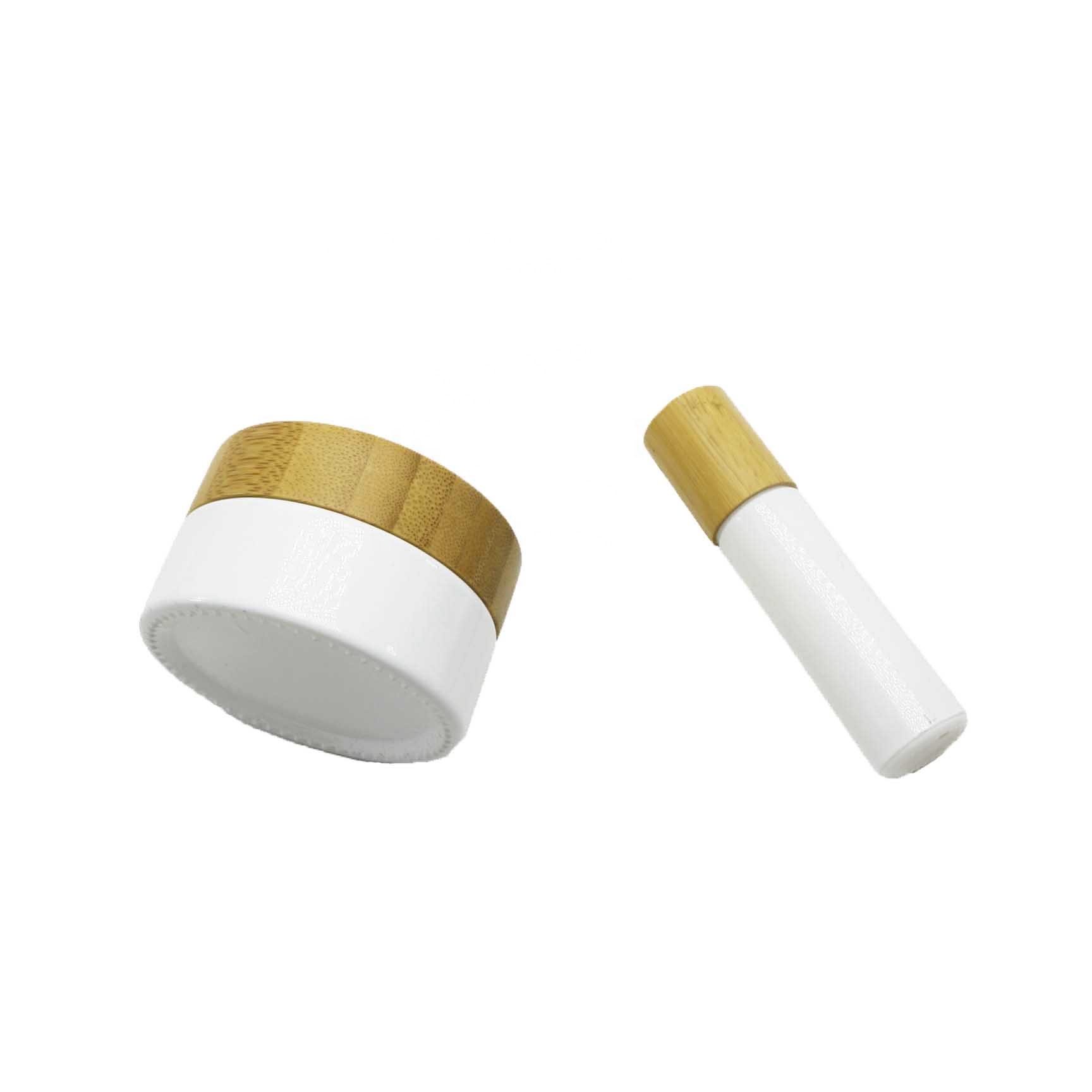 eco friendly packaging engrave bamboo lid cosmetic jar 30ml opal white glass bottle LZ-69Q