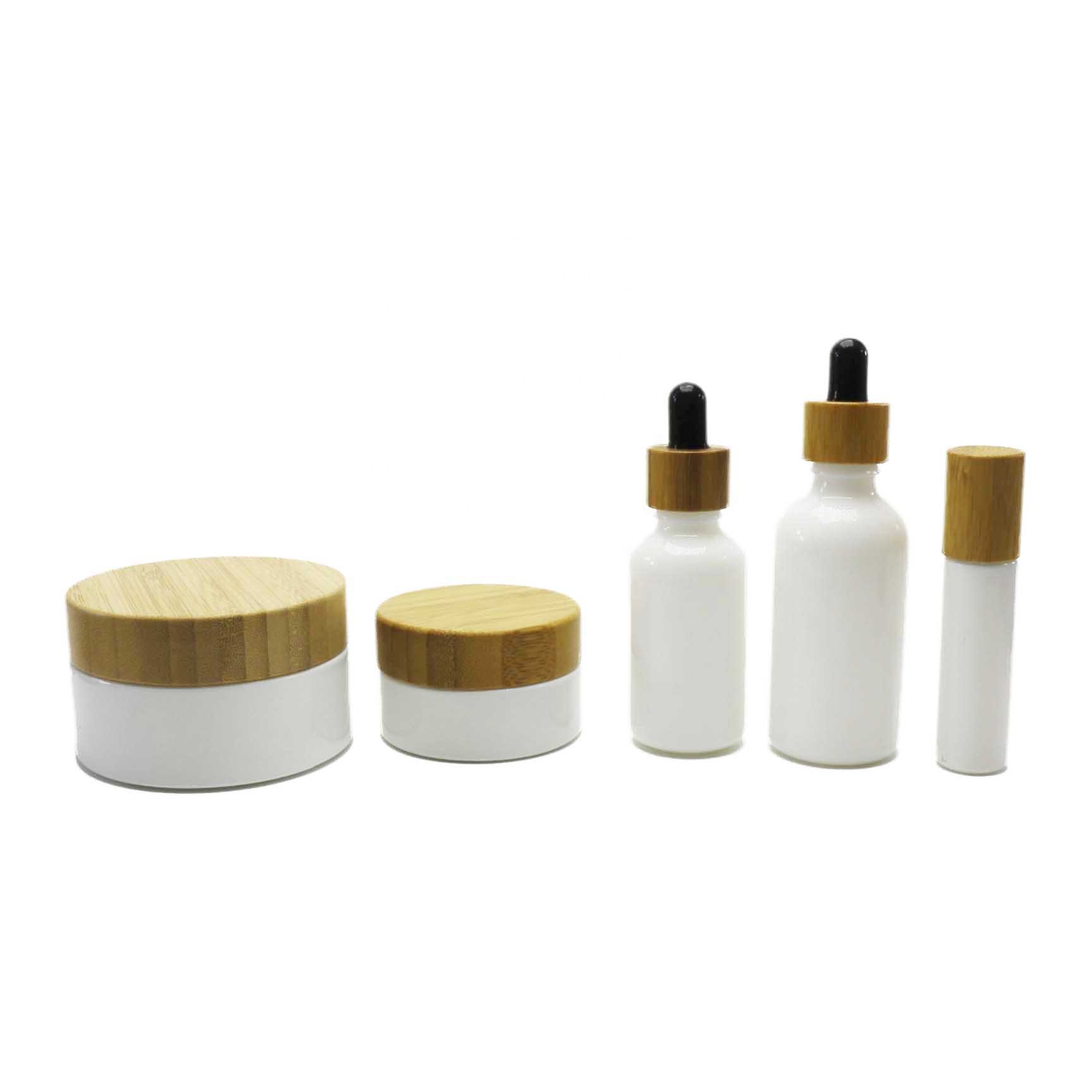 eco friendly packaging engrave bamboo lid cosmetic jar 30ml opal white glass bottle LZ-69Q