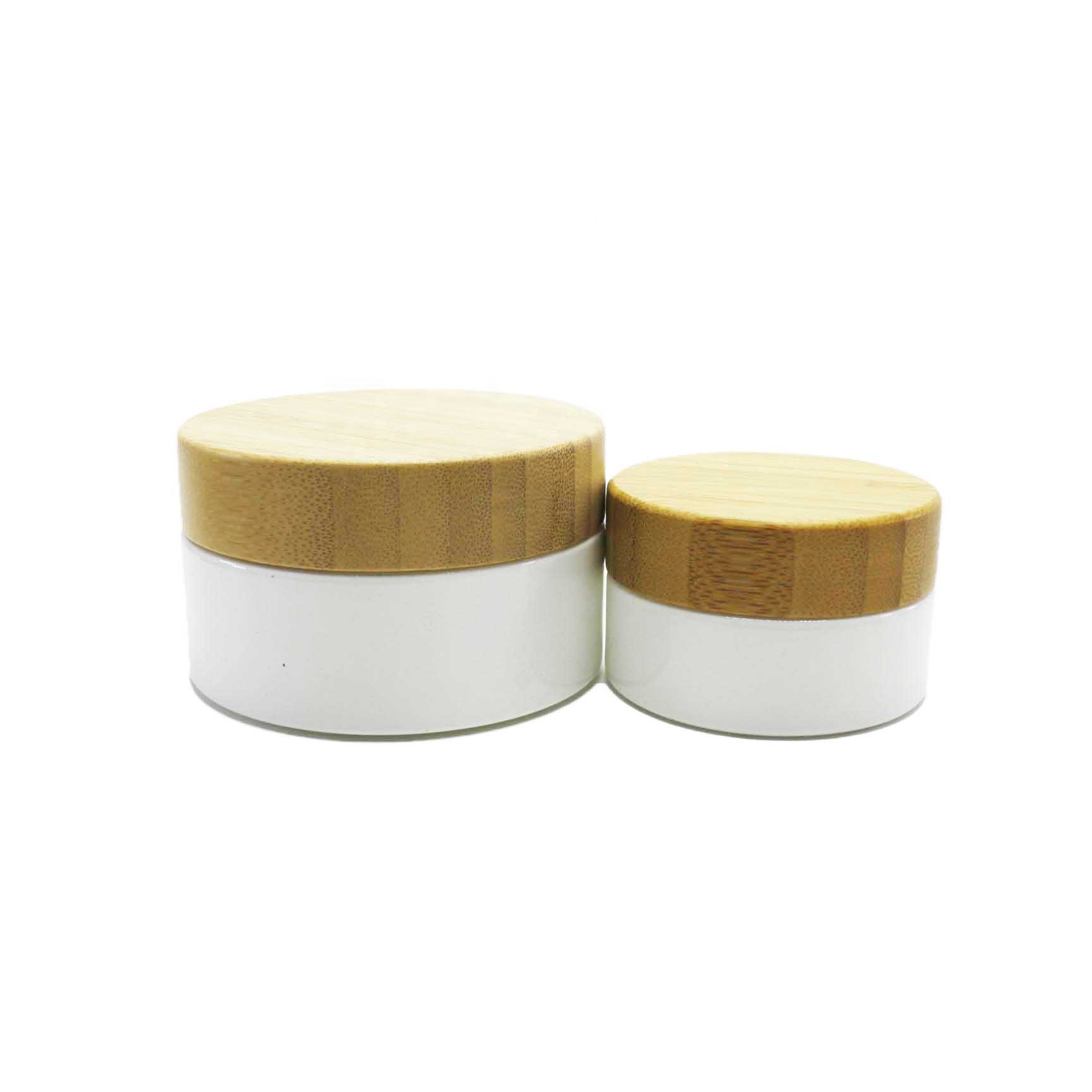 eco friendly packaging engrave bamboo lid cosmetic jar 30ml opal white glass bottle LZ-69Q