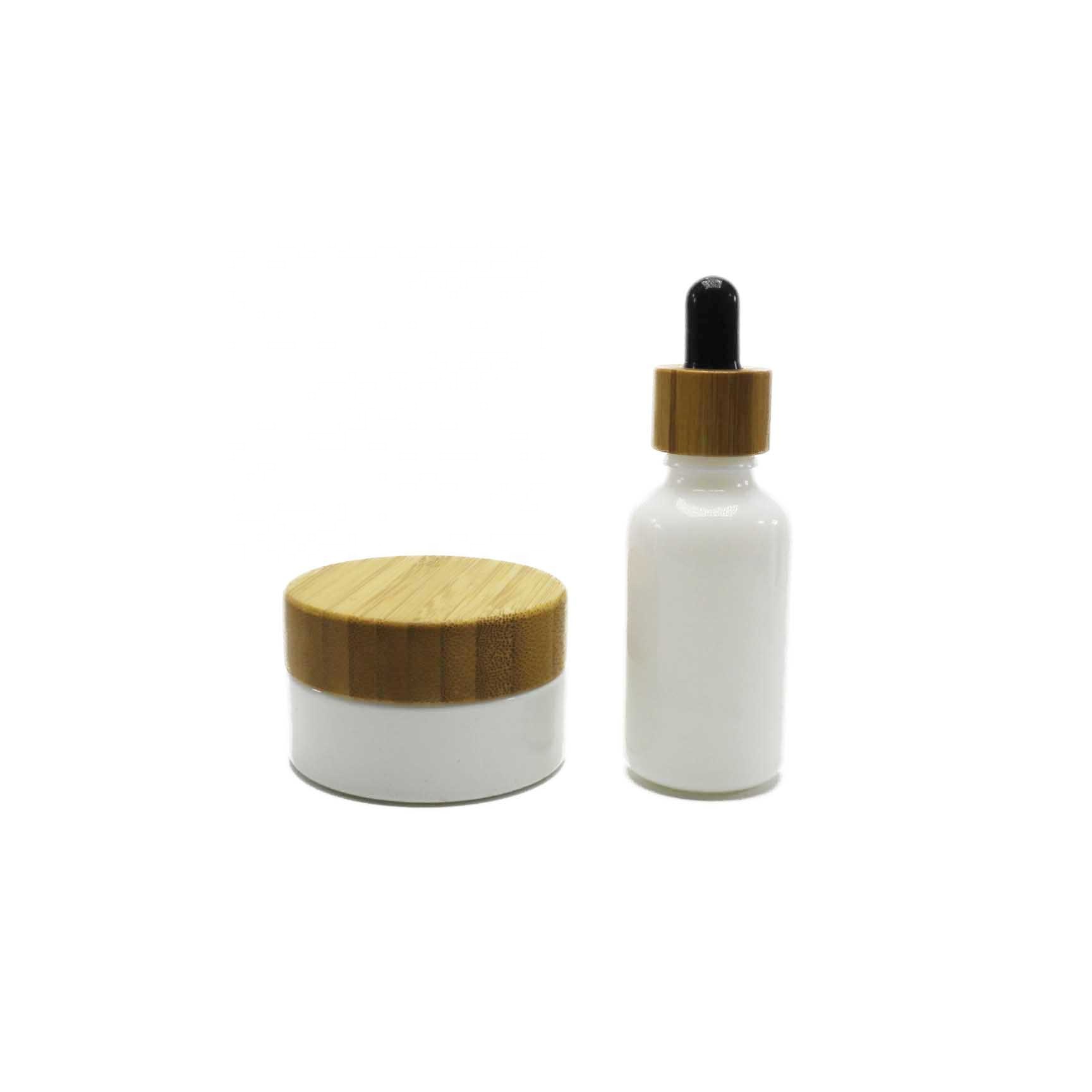 eco friendly packaging engrave bamboo lid cosmetic jar 30ml opal white glass bottle LZ-69Q