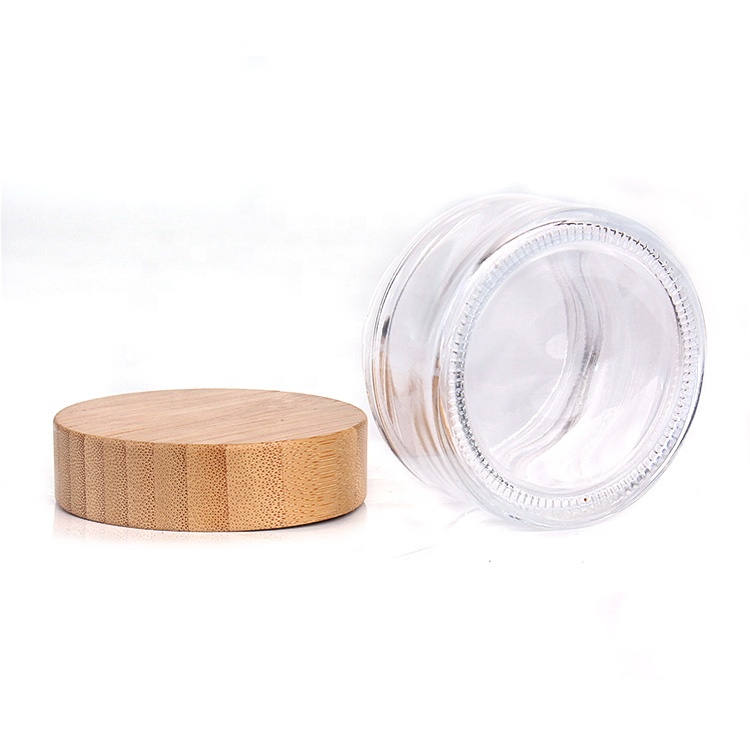 eco-friendly recyclable 50ml transparent cosmetic cream glass jar with bamboo lid
