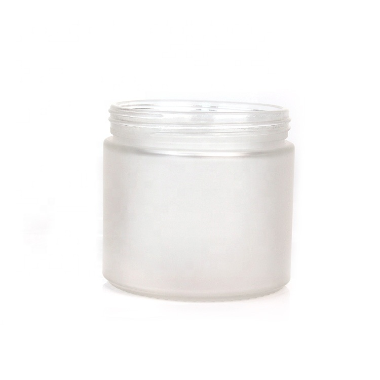 eco-friendly recyclable frosted cosmetic glass jar 420ml 14oz with bamboo lid