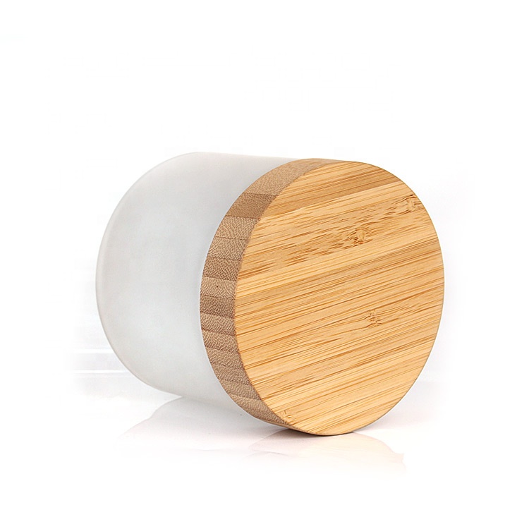 eco-friendly recyclable frosted cosmetic glass jar 420ml 14oz with bamboo lid