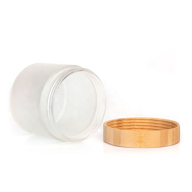 eco-friendly recyclable frosted cosmetic glass jar 420ml 14oz with bamboo lid