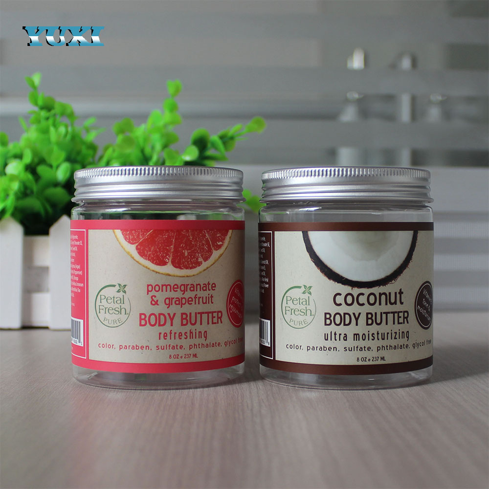 eco friendly round plastic cosmetic body scrub containers