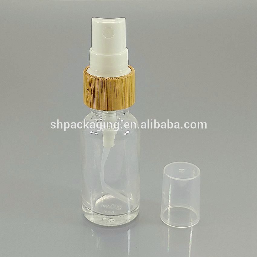 eco friendly spray bottles 20ml wooden bamboo fine mist sprayer 18/410 essential oil bottle clear glass perfume bottle