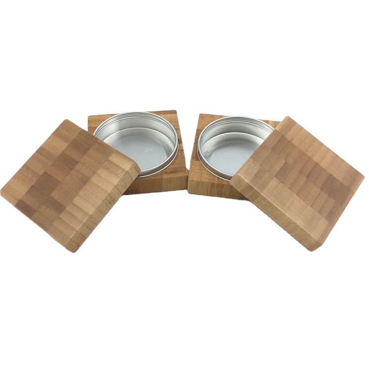 eco friendly square shape bamboo collar jar empty aluminum jar with wood colar bottle cosmetic packaging cream jar