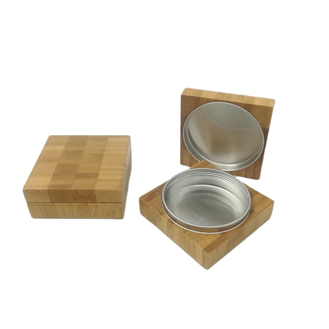 eco friendly square shape bamboo collar jar empty aluminum jar with wood colar bottle cosmetic packaging cream jar