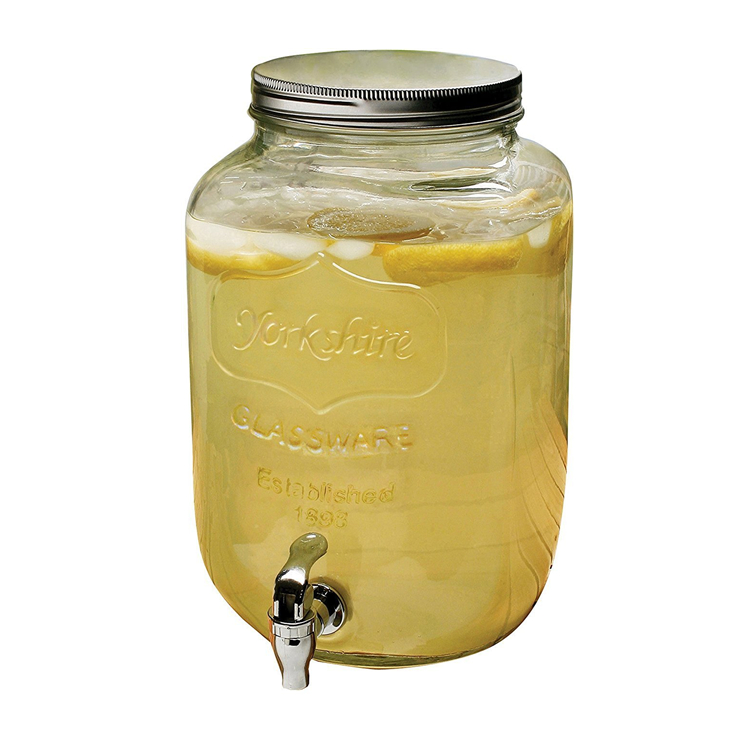 eco lead free high capacity 1gallon glass jug jar wine cold pressed  juice  glass bottle pot  with aluminum lid and faucet 4L