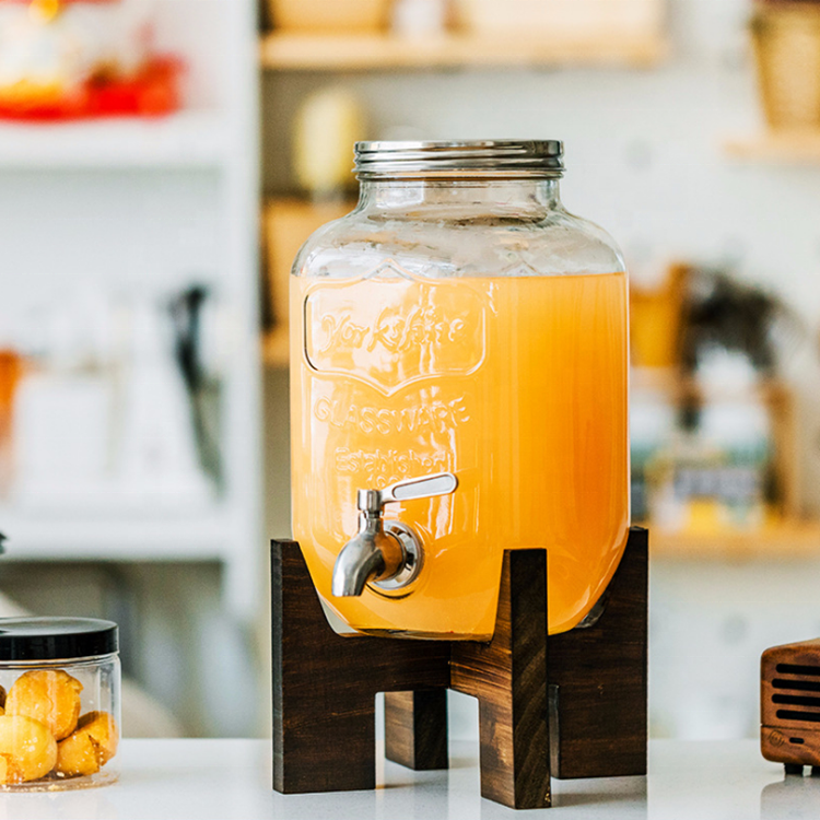 eco lead free high capacity 1gallon glass jug jar wine cold pressed  juice  glass bottle pot  with aluminum lid and faucet 4L