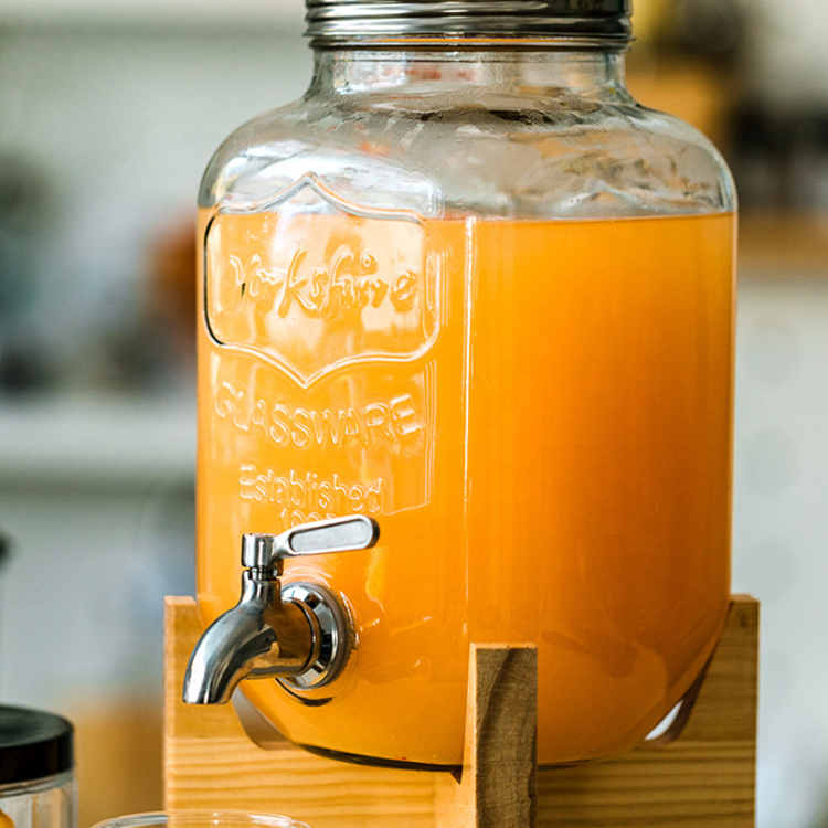 eco lead free high capacity 1gallon glass jug jar wine cold pressed juice glass bottle pot with aluminum lid and faucet 4L