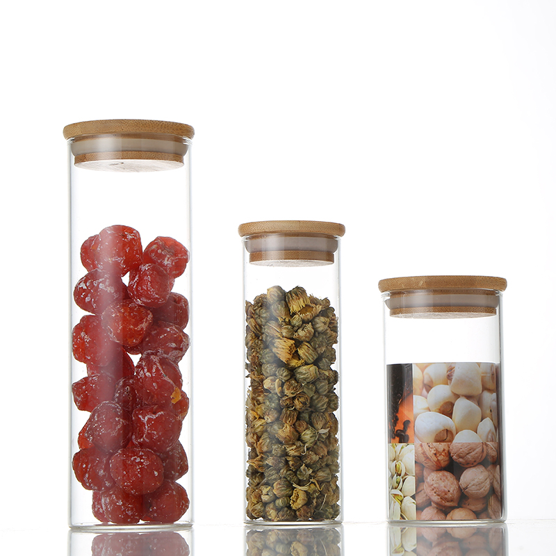economically wholesale high Borosilicate glass tank  bamboo cover pharmaceutical bottle juice bottle fresh-reserved