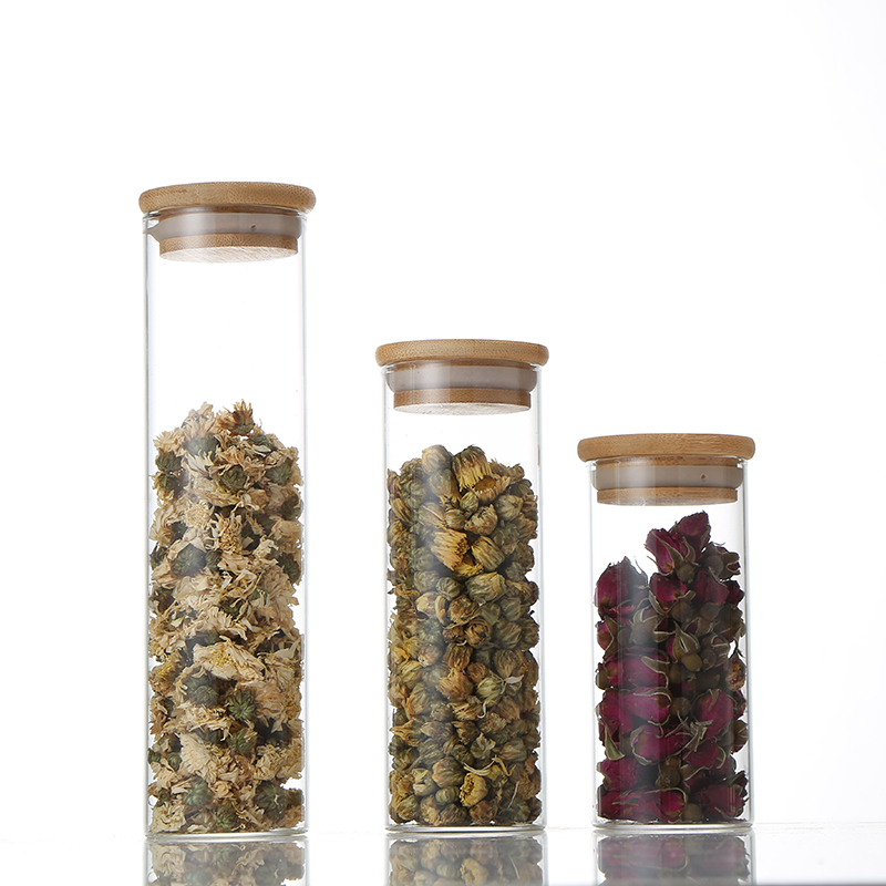 economically wholesale high Borosilicate glass tank bamboo cover pharmaceutical bottle juice bottle fresh-reserved
