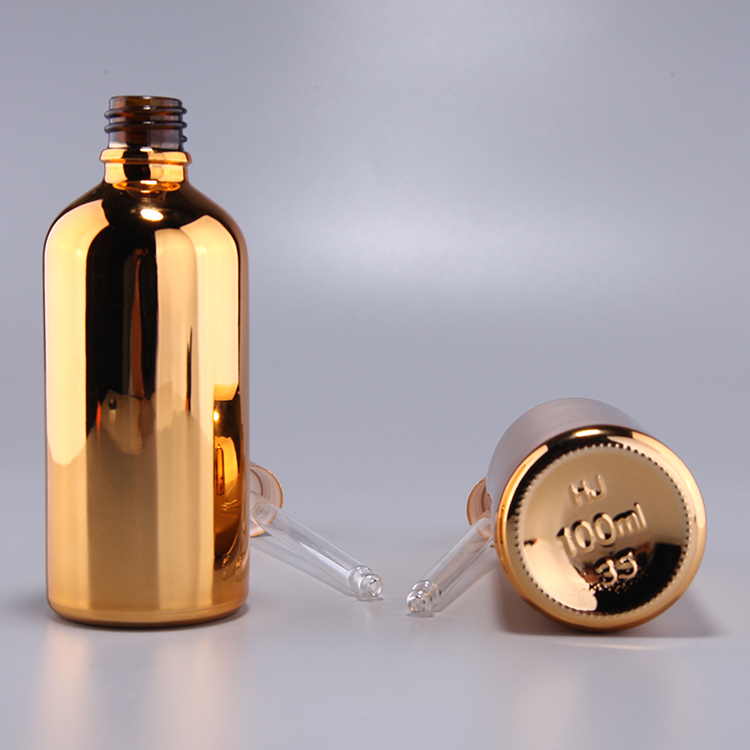 electroplating golden 100ml luxury dropper bottle, essential oil bottle