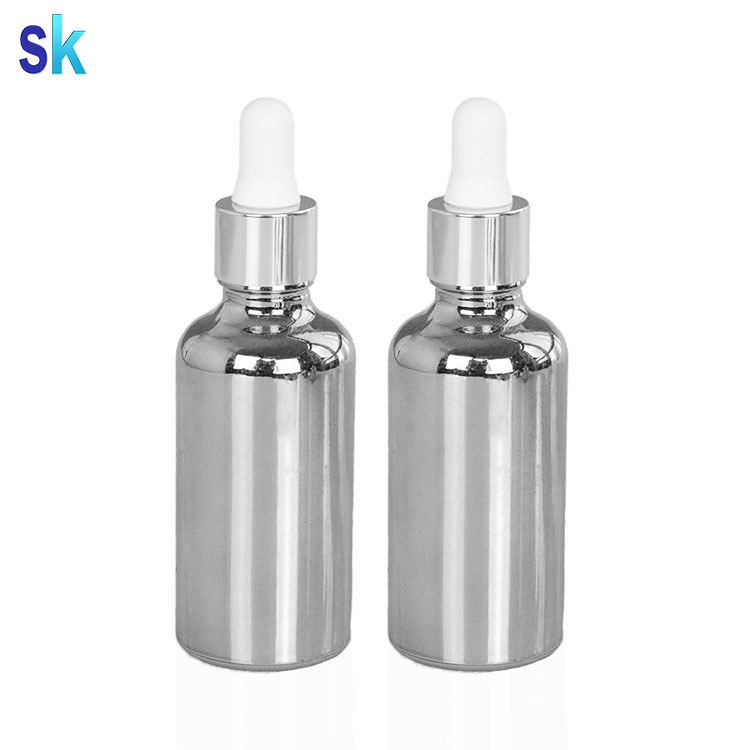 electroplating shiny gold silver glass dropper bottle
