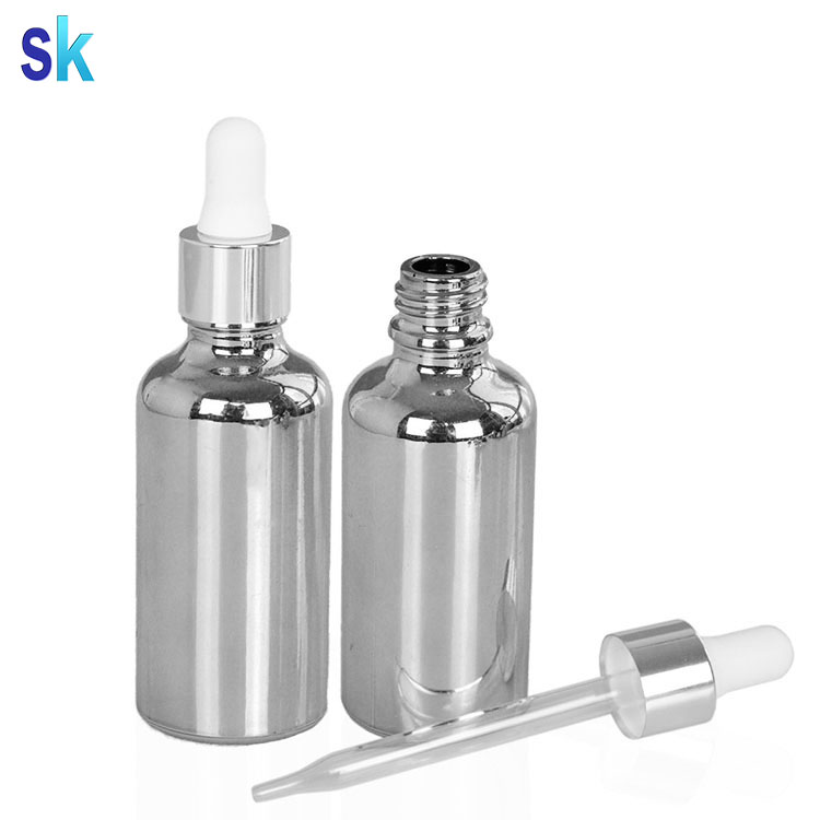 electroplating shiny gold silver glass dropper bottle