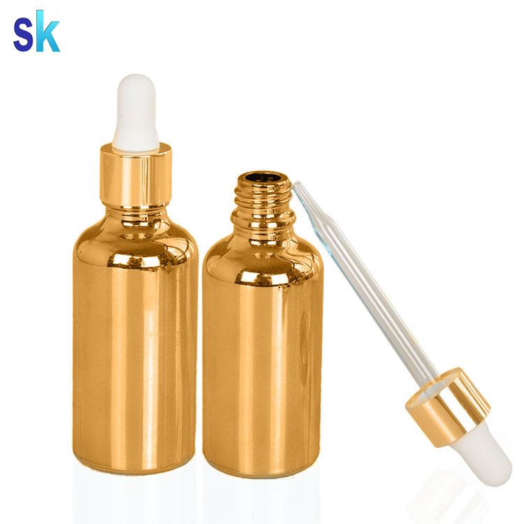 electroplating shiny gold silver glass dropper bottle