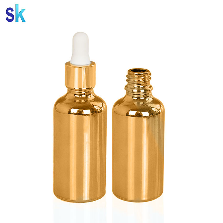 electroplating shiny gold silver glass dropper bottle