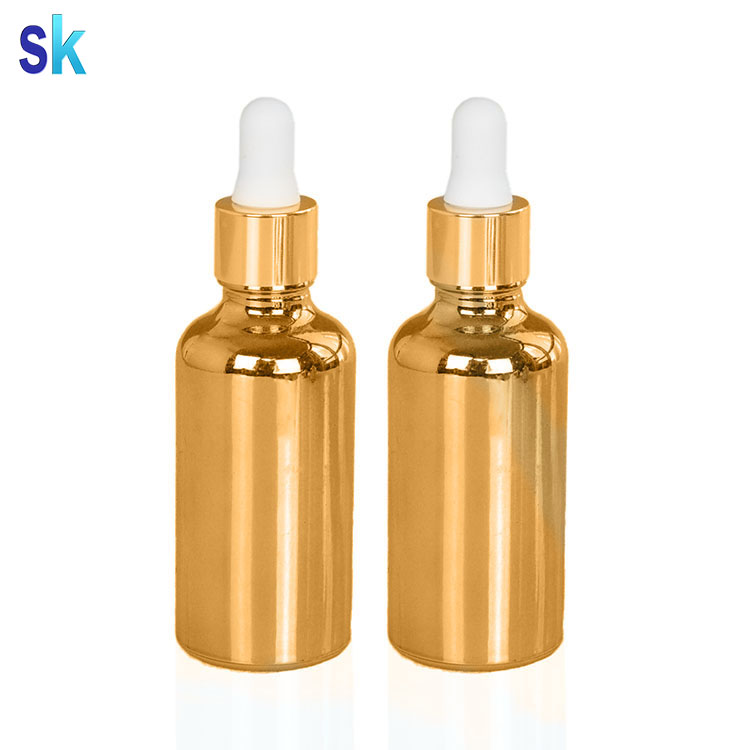 electroplating shiny gold silver glass dropper bottle